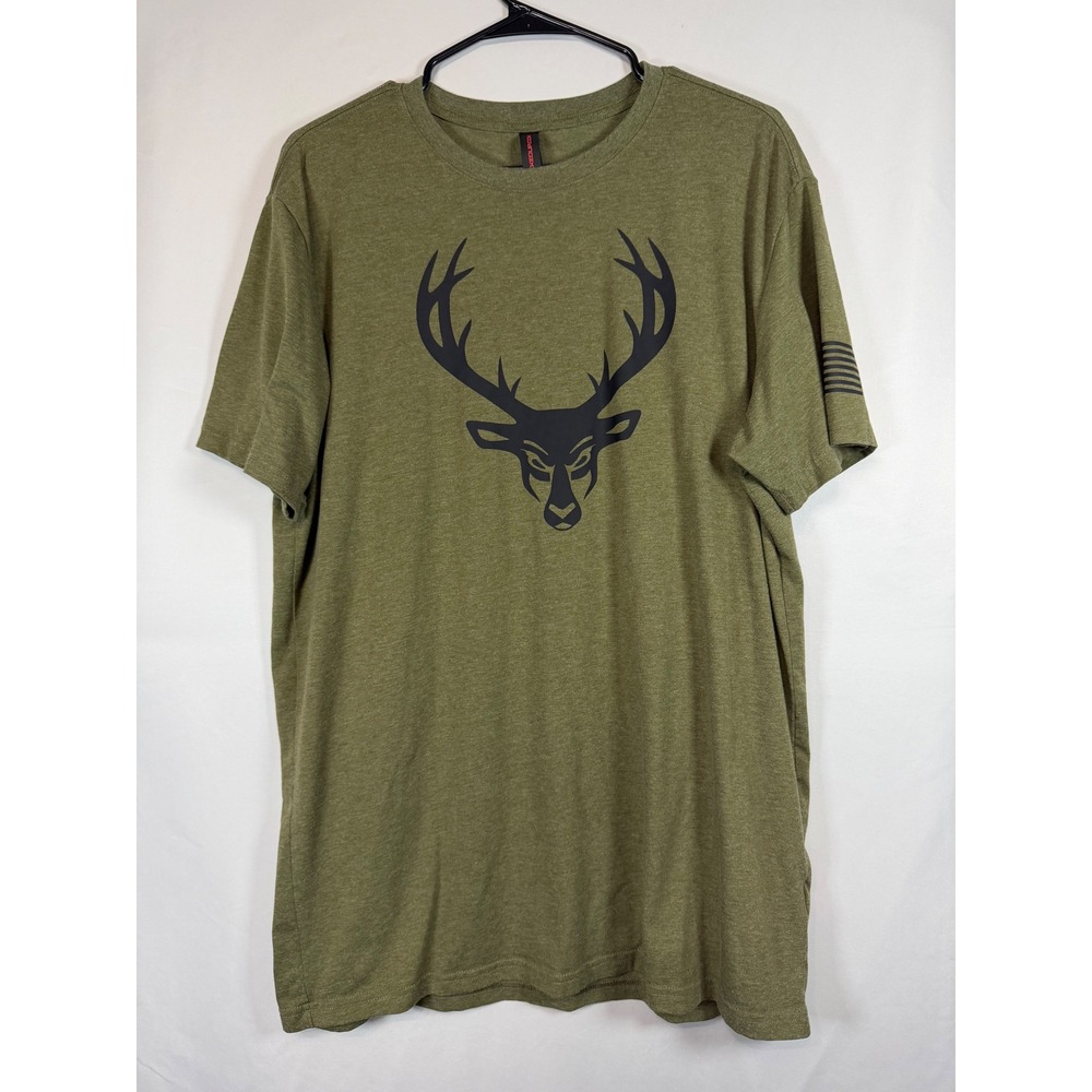Bucked Up Mens XL Heather Olive Green Buck Logo Graphic T-Shirt American Flag